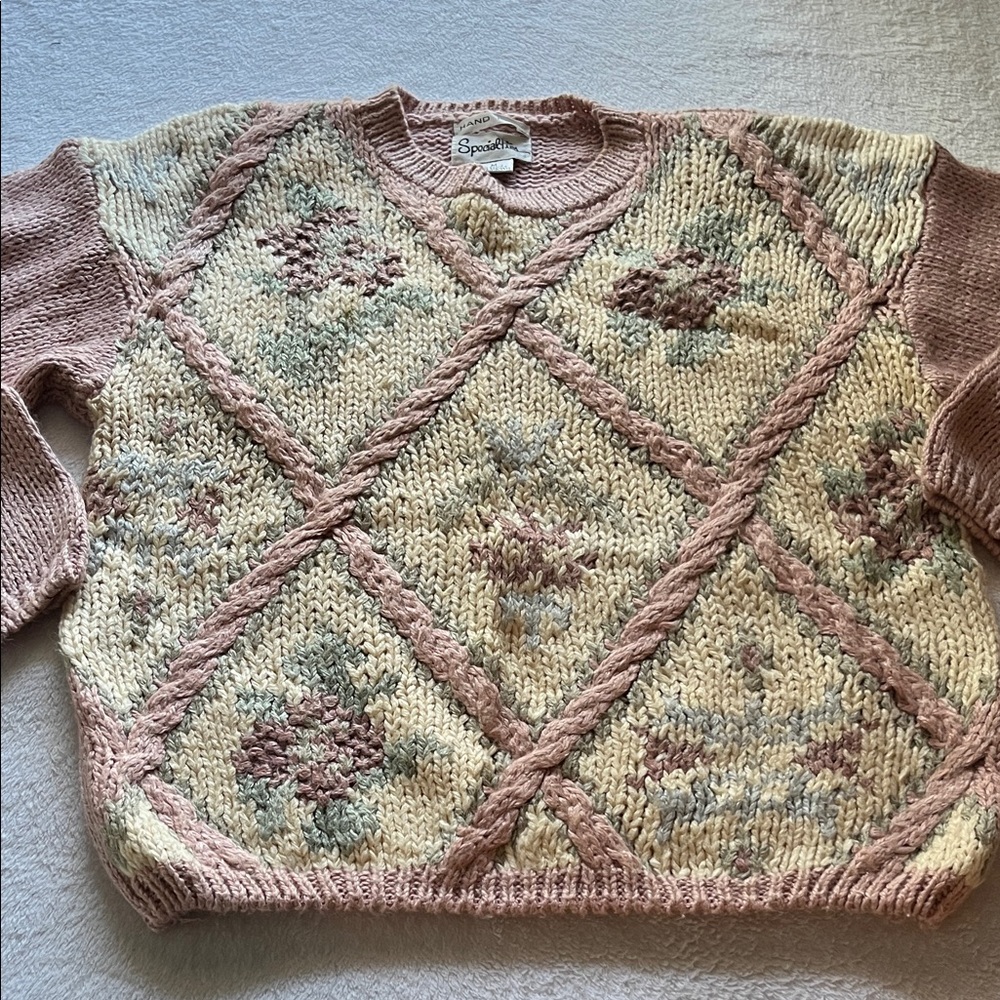Women's Knit Sweater in Pink and Cream